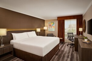 Premium bedding, pillowtop beds, desk, laptop workspace