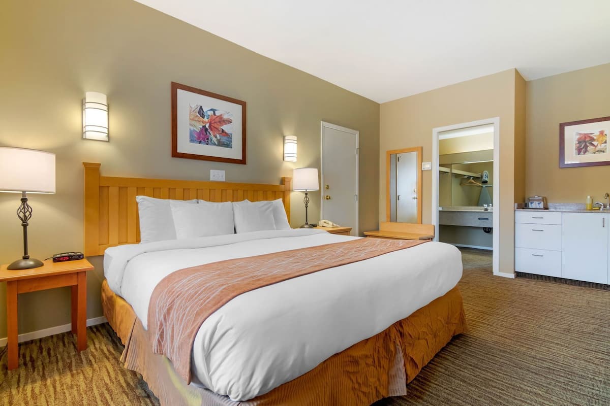 Premium bedding, desk, blackout curtains, iron/ironing board