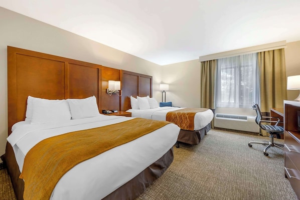 Premium bedding, desk, blackout curtains, iron/ironing board