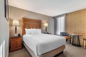 Desk, laptop workspace, blackout curtains, iron/ironing board