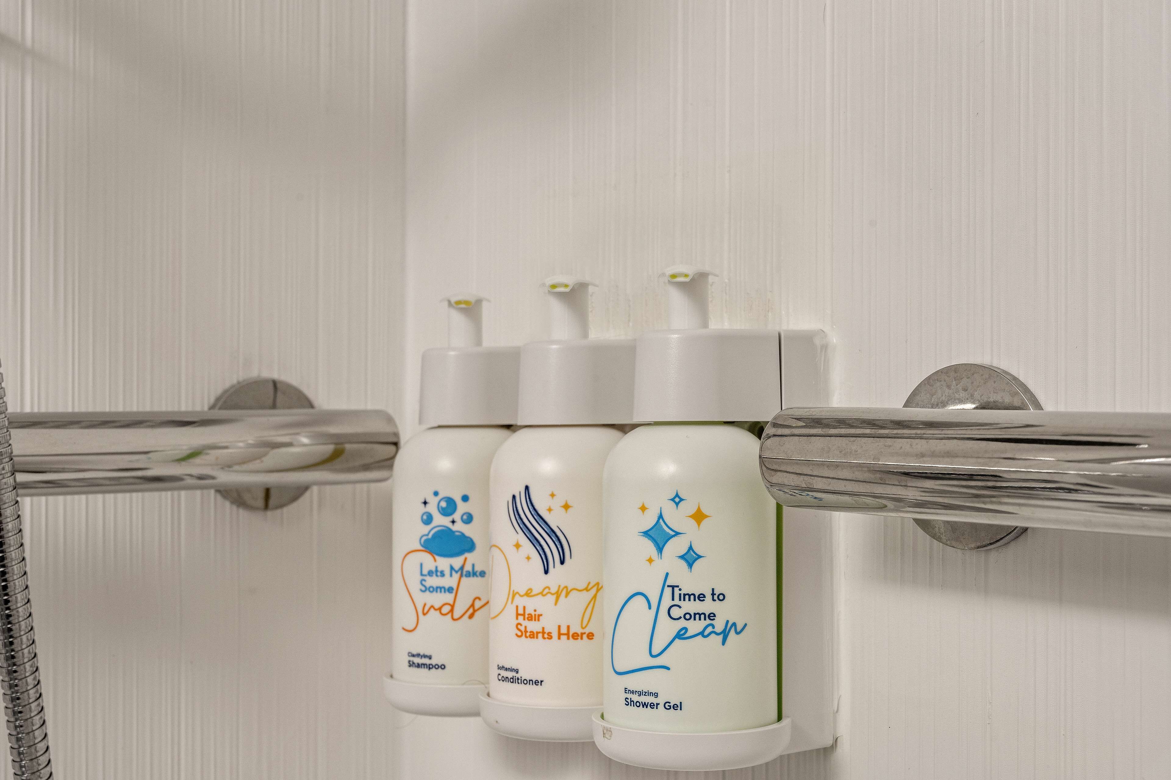 free toiletries, hair dryer, towels, soap