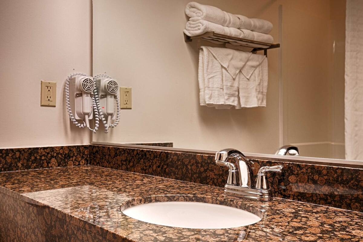 free toiletries, hair dryer, towels