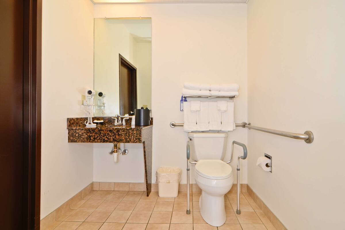 free toiletries, hair dryer, towels