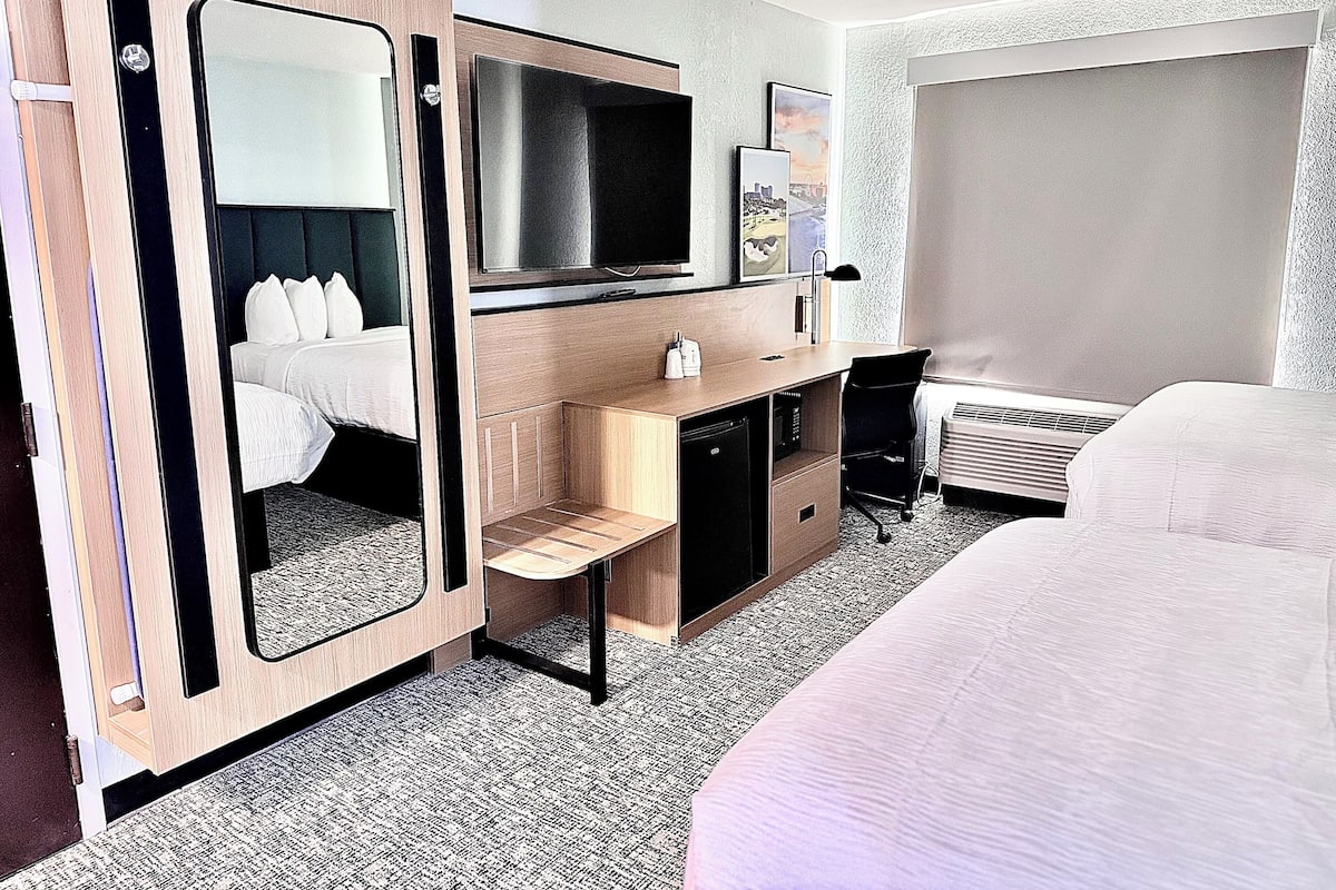 Room, 2 Double Beds, Non Smoking | Desk, blackout drapes, iron/ironing board, free cribs/infant beds