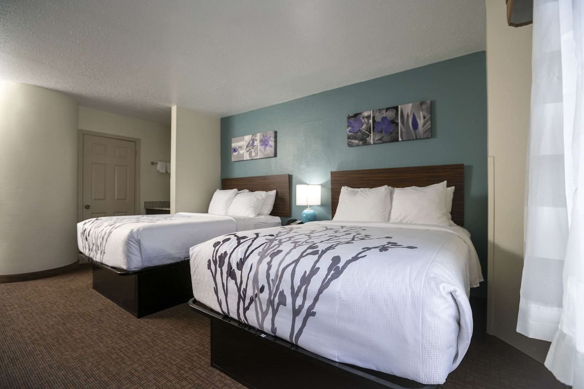 Standard Room, 2 Double Beds, Non Smoking | Desk, blackout drapes, iron/ironing board, free cribs/infant beds