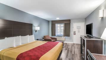 Desk, blackout curtains, iron/ironing board (on request)