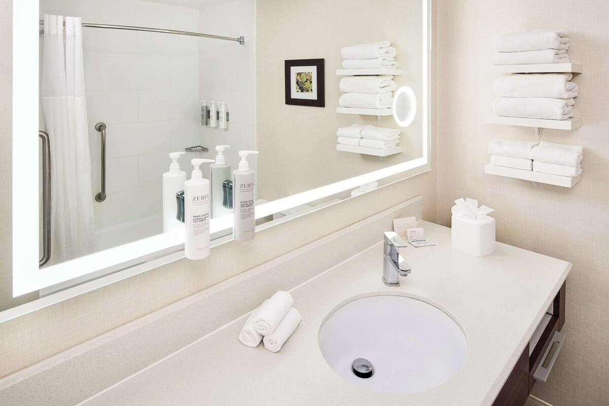 free toiletries, hair dryer, towels, soap