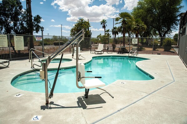 Outdoor pool, sun loungers