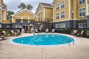 Outdoor pool, pool umbrellas, pool loungers