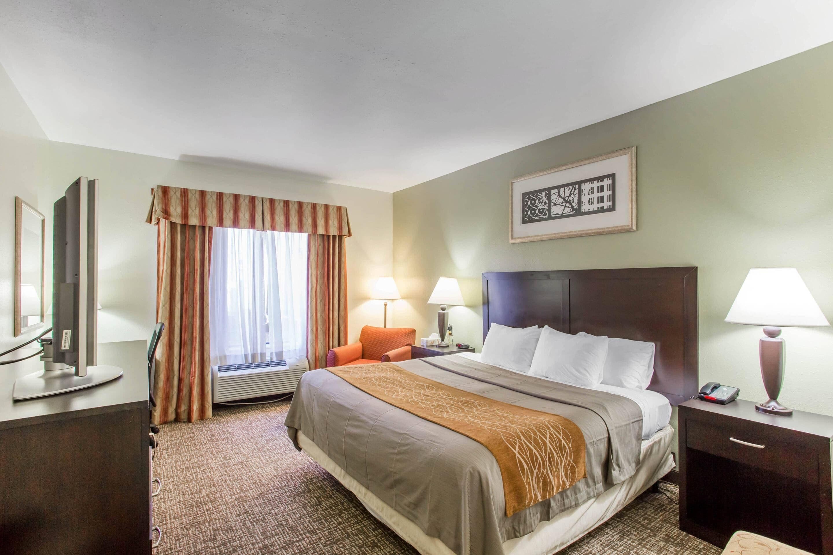 Room, 1 King Bed, Accessible, Non Smoking | In-room safe, desk, soundproofing, iron/ironing board