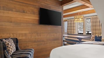 Desk, blackout drapes, iron/ironing board, bed sheets
