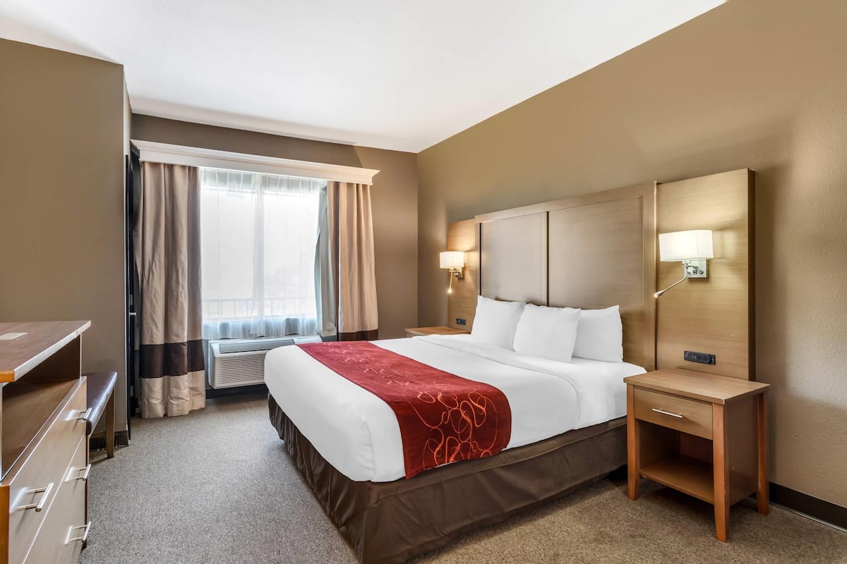 Suite, 1 King Bed, Non Smoking | Desk, laptop workspace, blackout drapes, iron/ironing board