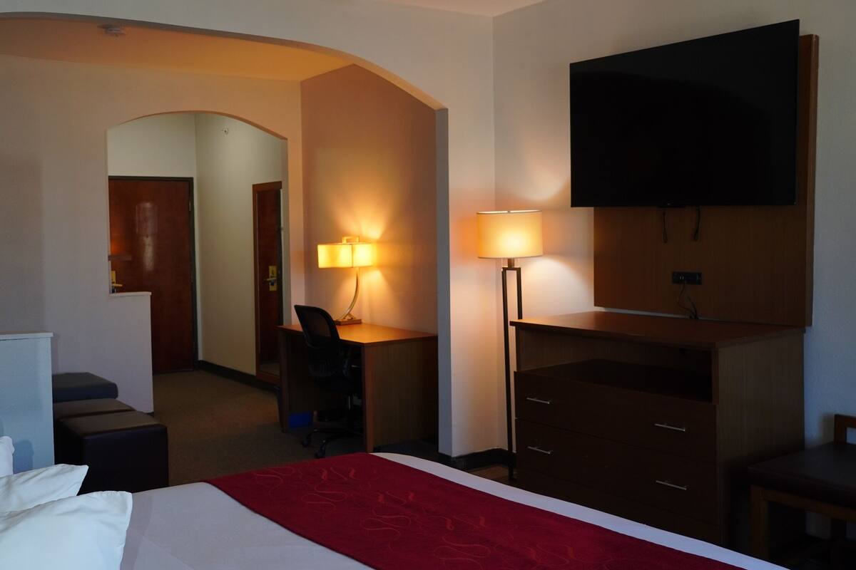 suite, 1 king bed, non smoking | desk, laptop workspace, blackout curtains, iron/ironing board