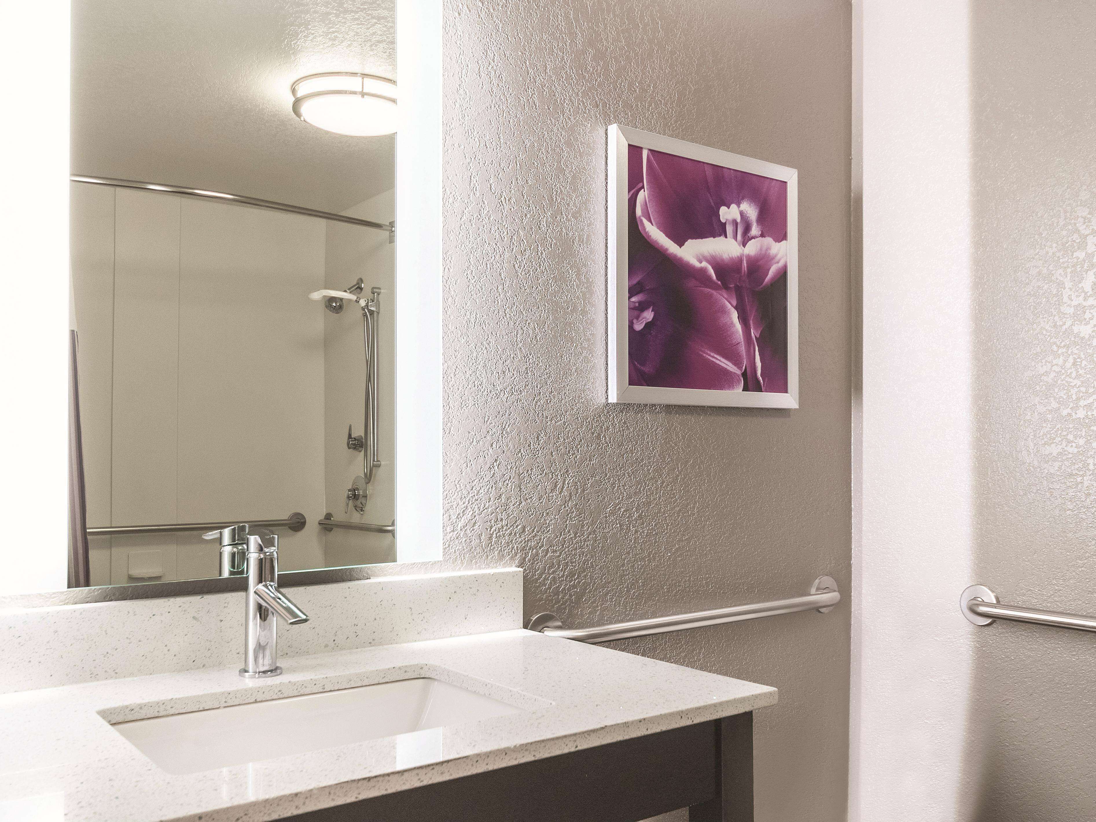 room, 2 double beds, accessible, non smoking (bathtub w/ grab bars) | bathroom | combined shower/bathtub, free toiletries, hair dryer, towels