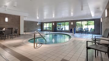 Indoor pool, open 7:00 AM to 11 PM, sun loungers