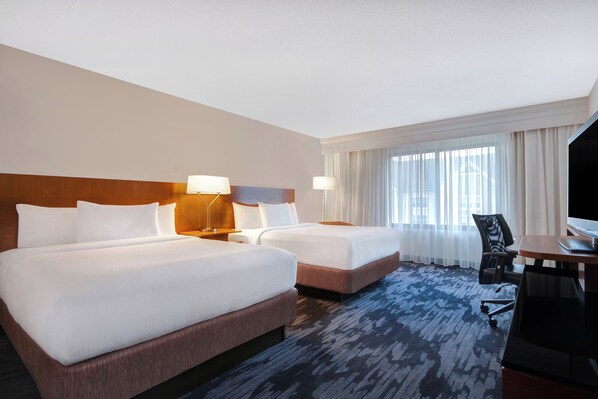 A hotel room with two beds, a desk, a chair, and a TV. - Fairfield Inn & Suites by Marriott Rochester West/Greece (Rochester)