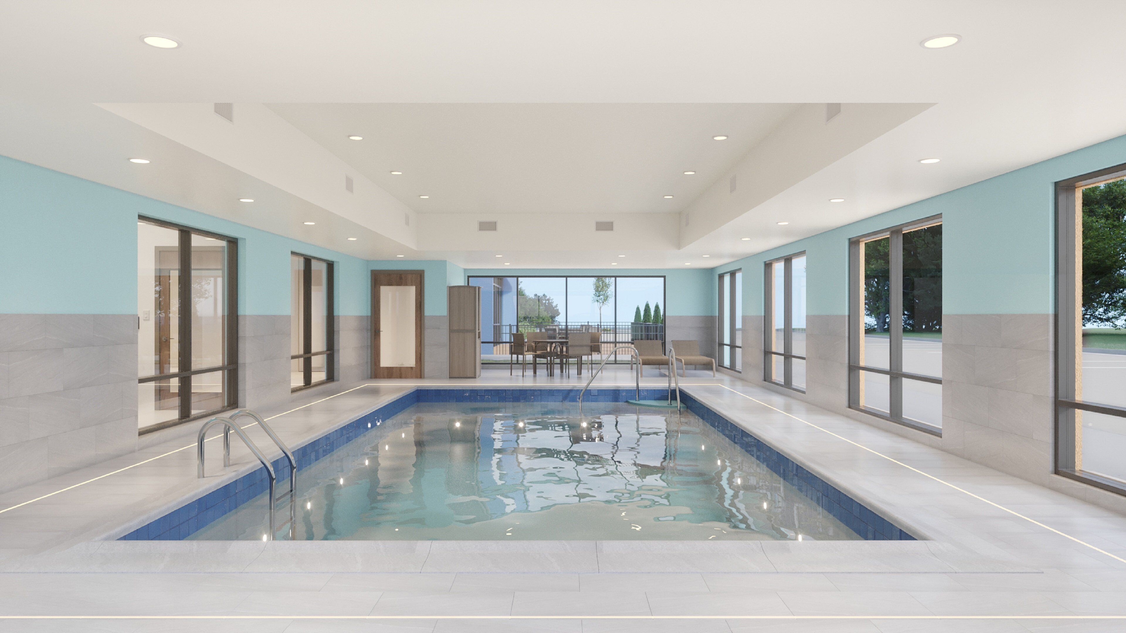 Indoor pool, sun loungers