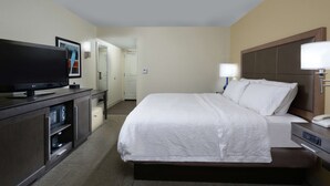 A hotel room with a bed, a television, a desk, and a lamp. - Hampton Inn High Point (High Point)