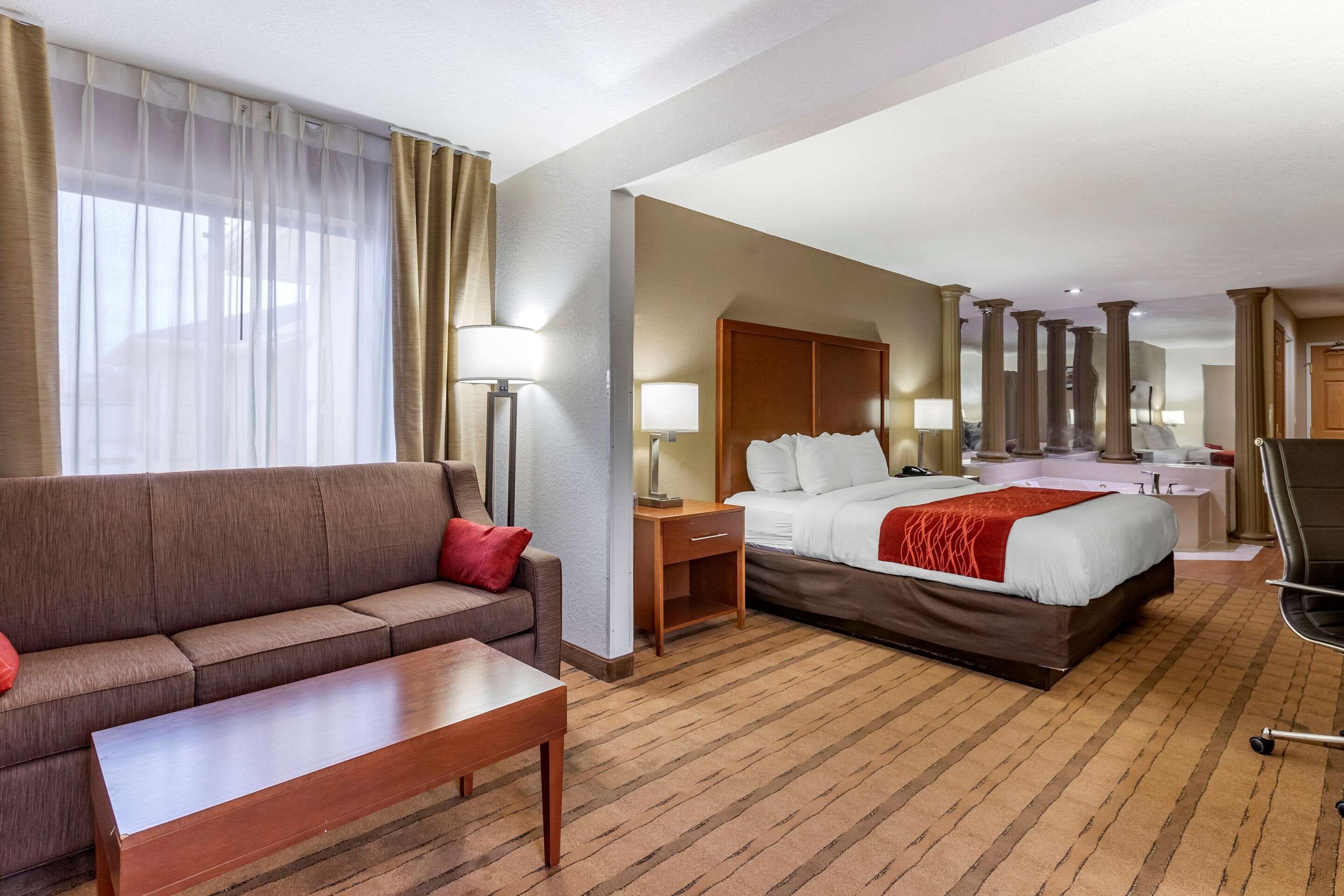 premium bedding, pillow-top beds, desk, blackout curtains