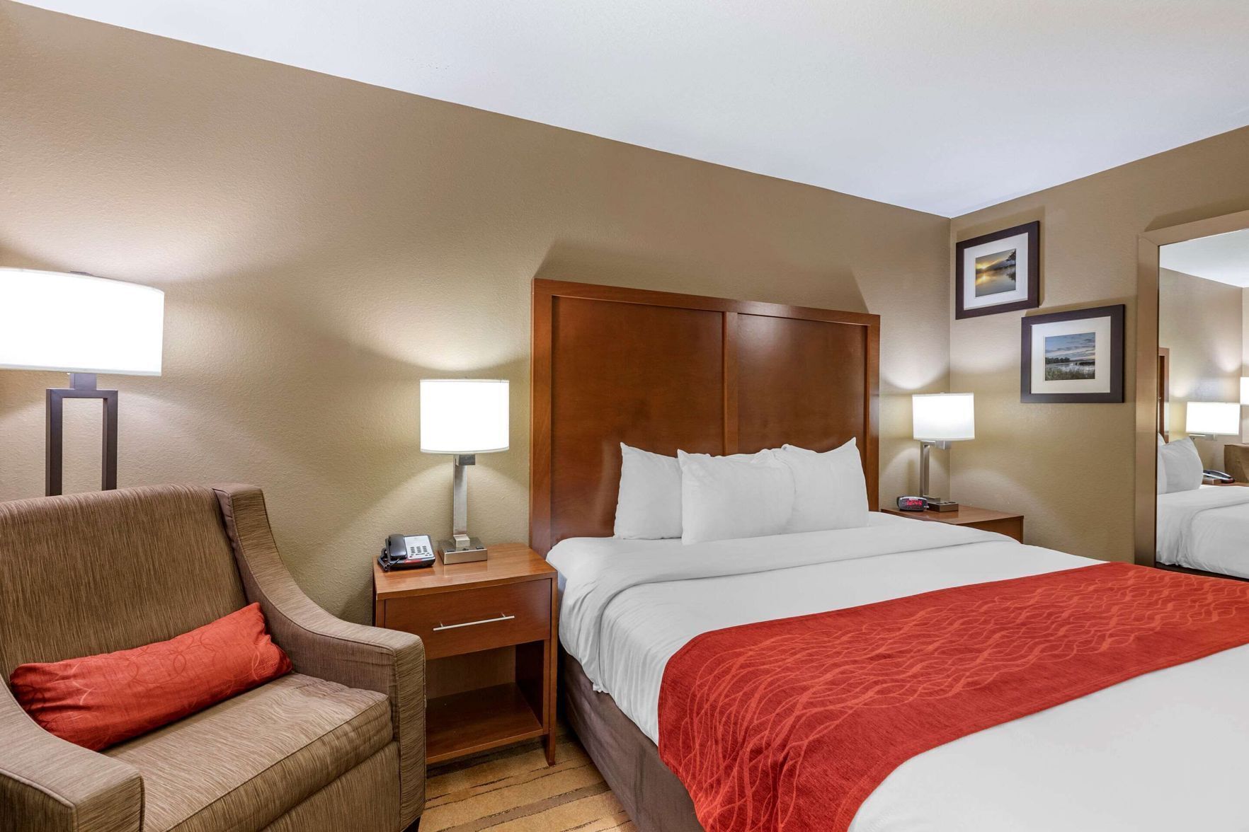 Premium bedding, pillowtop beds, desk, blackout drapes