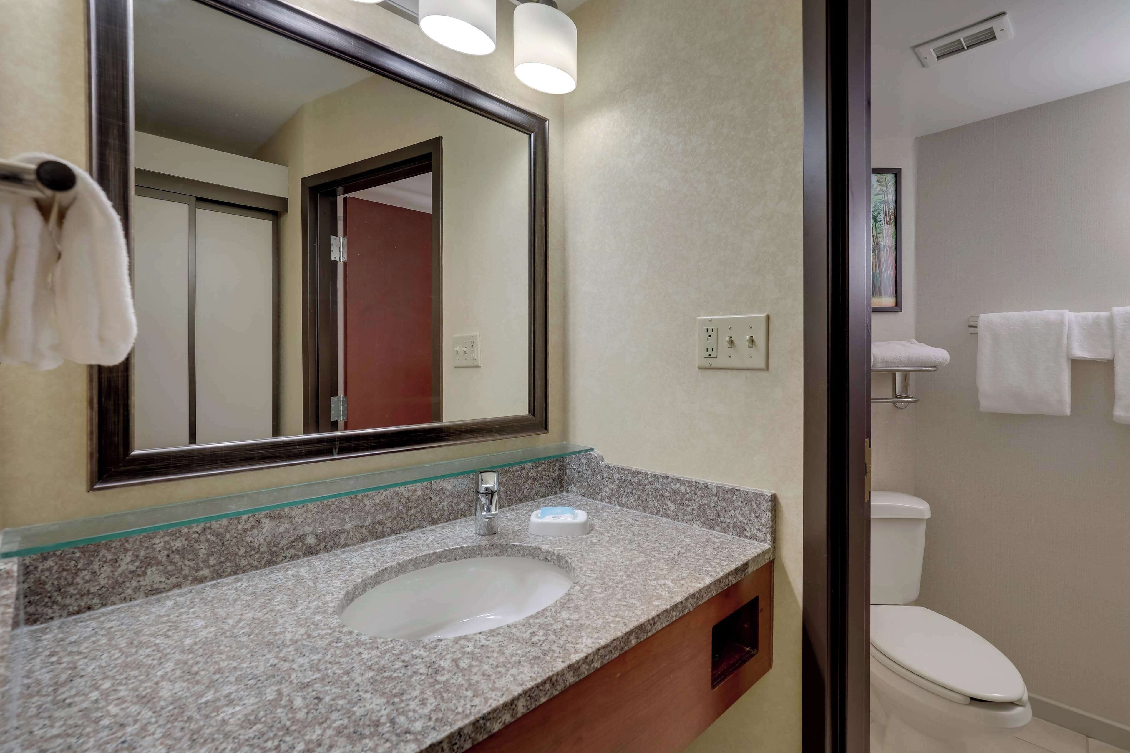 combined shower/bathtub, free toiletries, hair dryer, towels