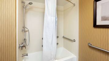 One King Bed, Non-Smoking, Accessible | Bathroom | Combined shower/tub, hydromassage showerhead, hair dryer, towels