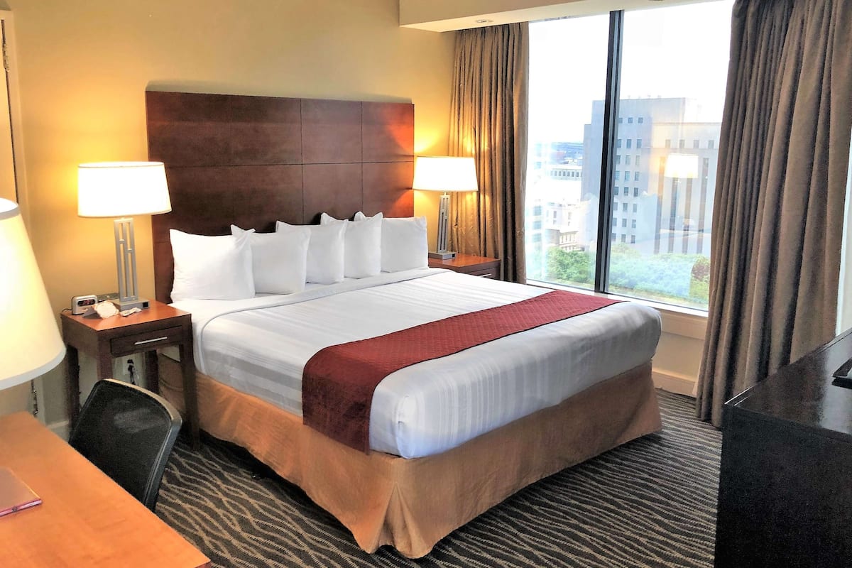 In-room safe, desk, laptop workspace, blackout drapes