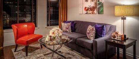 Loft (NYC) | Living area | 32-inch flat-screen TV with cable channels, TV, iPod dock