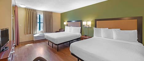 Desk, laptop workspace, free WiFi, bed sheets