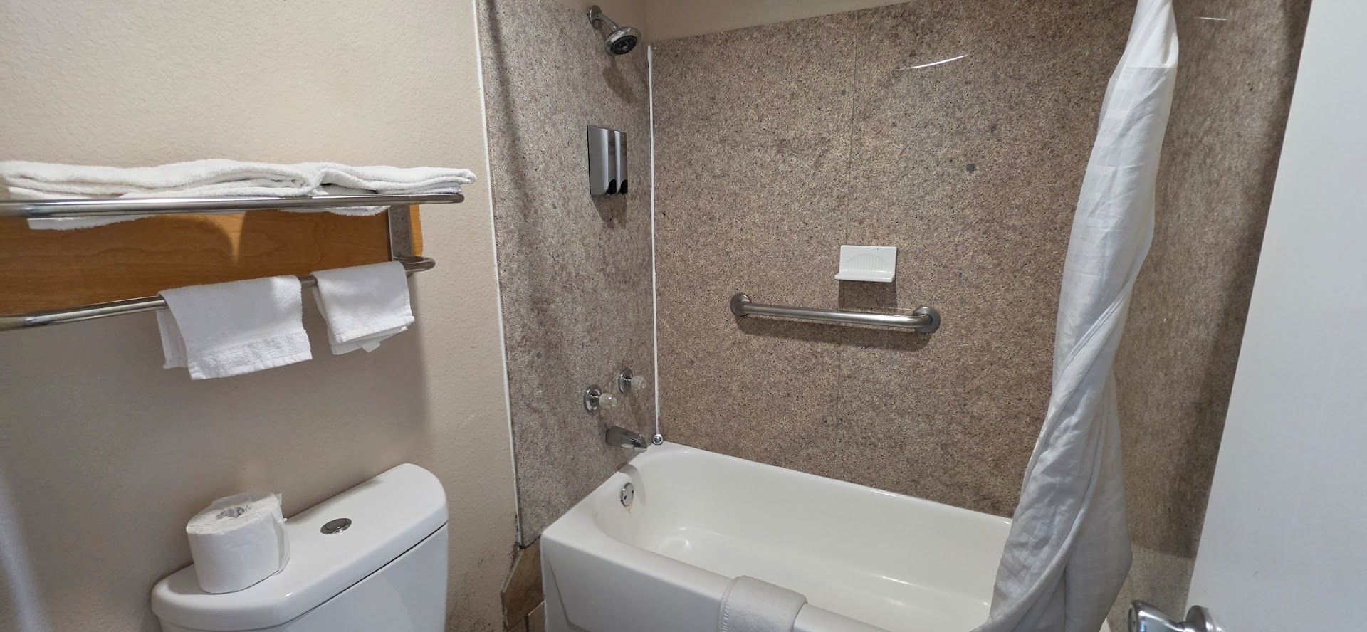A bathroom with a toilet, a shower, and a bathtub.