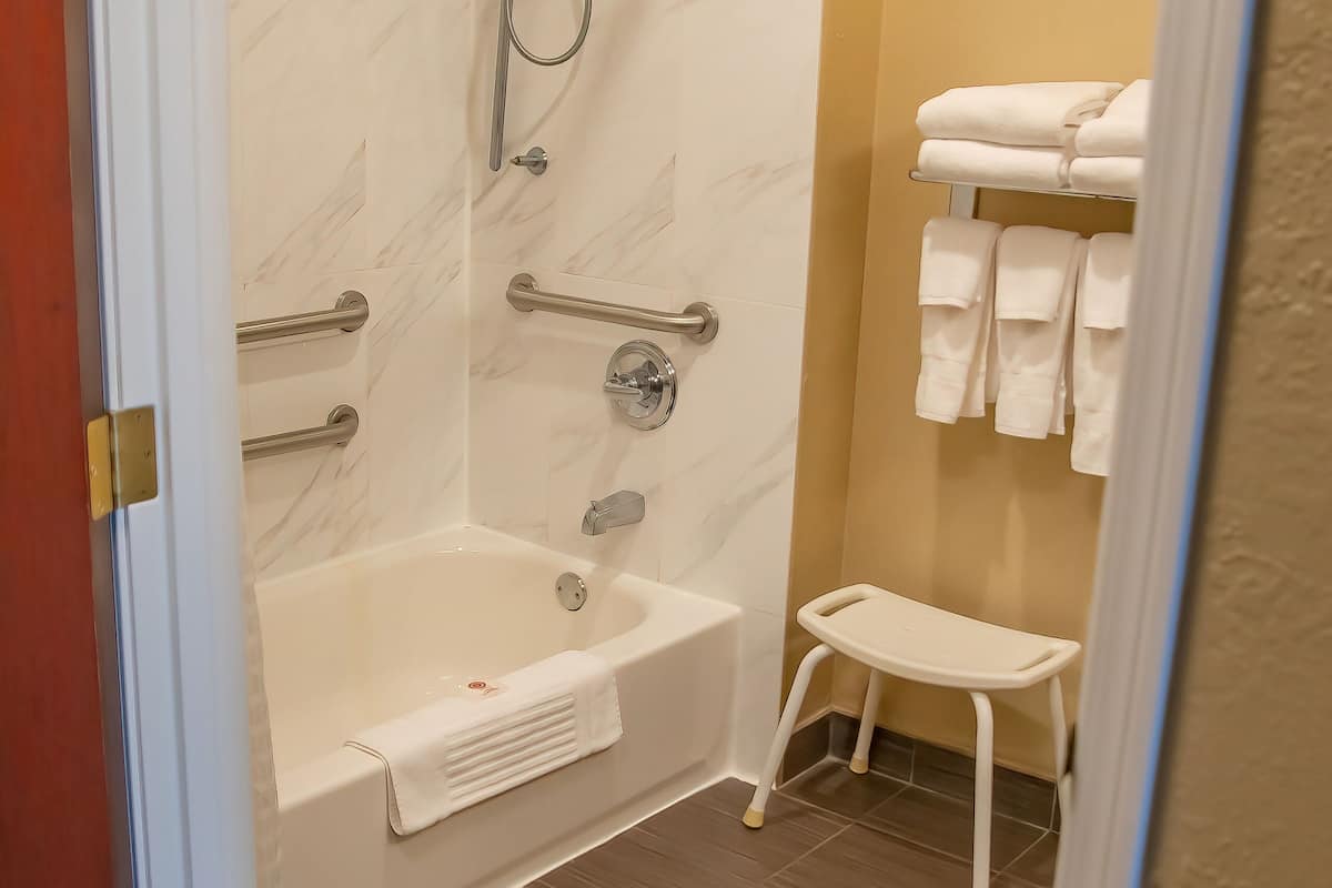 room, 2 queen beds, accessible, non smoking | bathroom | hair dryer, towels