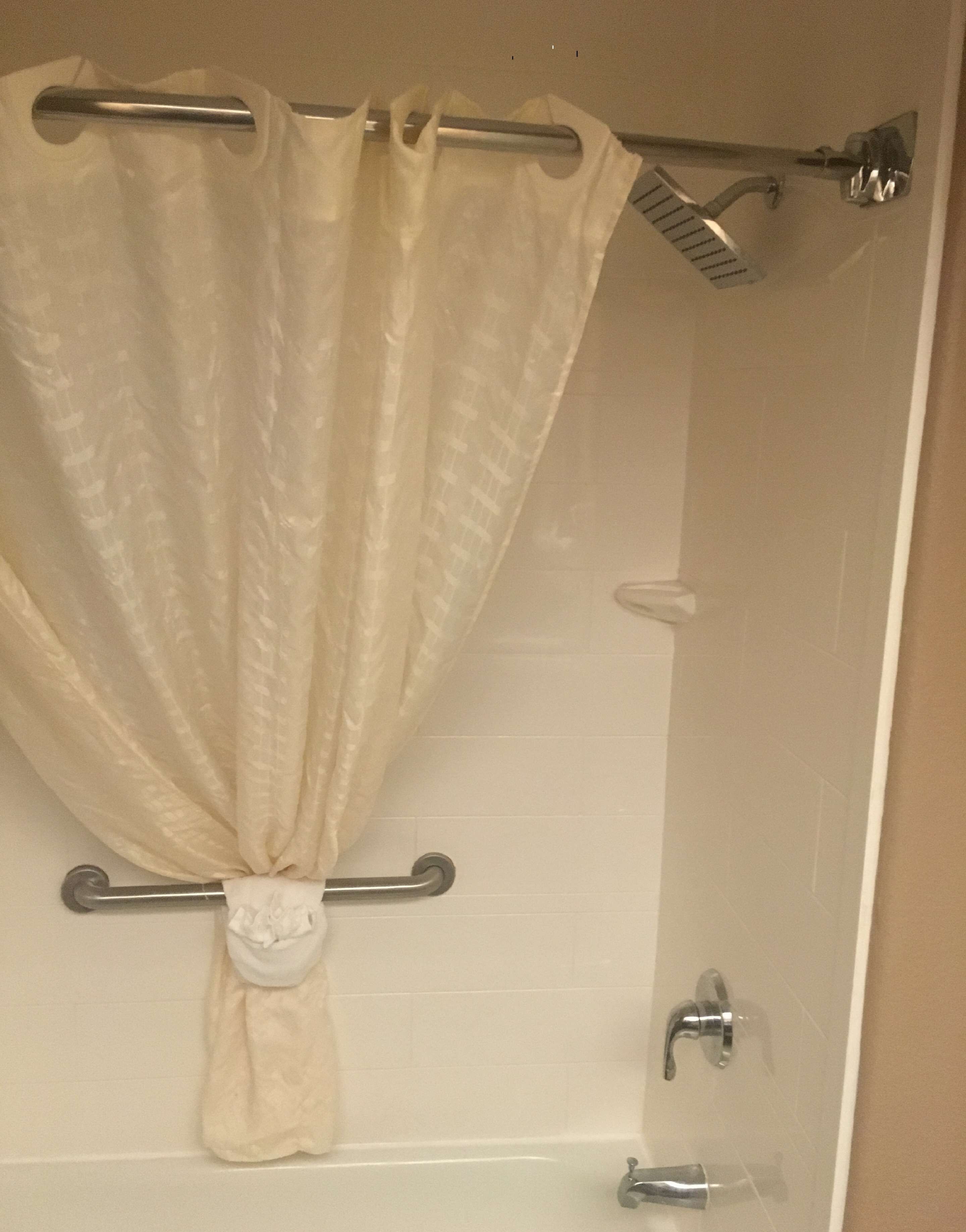 combined shower/bathtub, rainfall showerhead, free toiletries