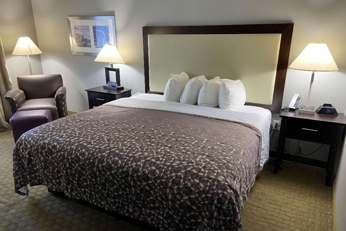 Hypo-allergenic bedding, pillow-top beds, desk, laptop workspace