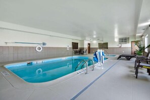 Indoor pool, open 8:30 AM to 10:00 PM, pool loungers