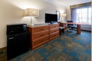 Premium bedding, desk, blackout drapes, iron/ironing board