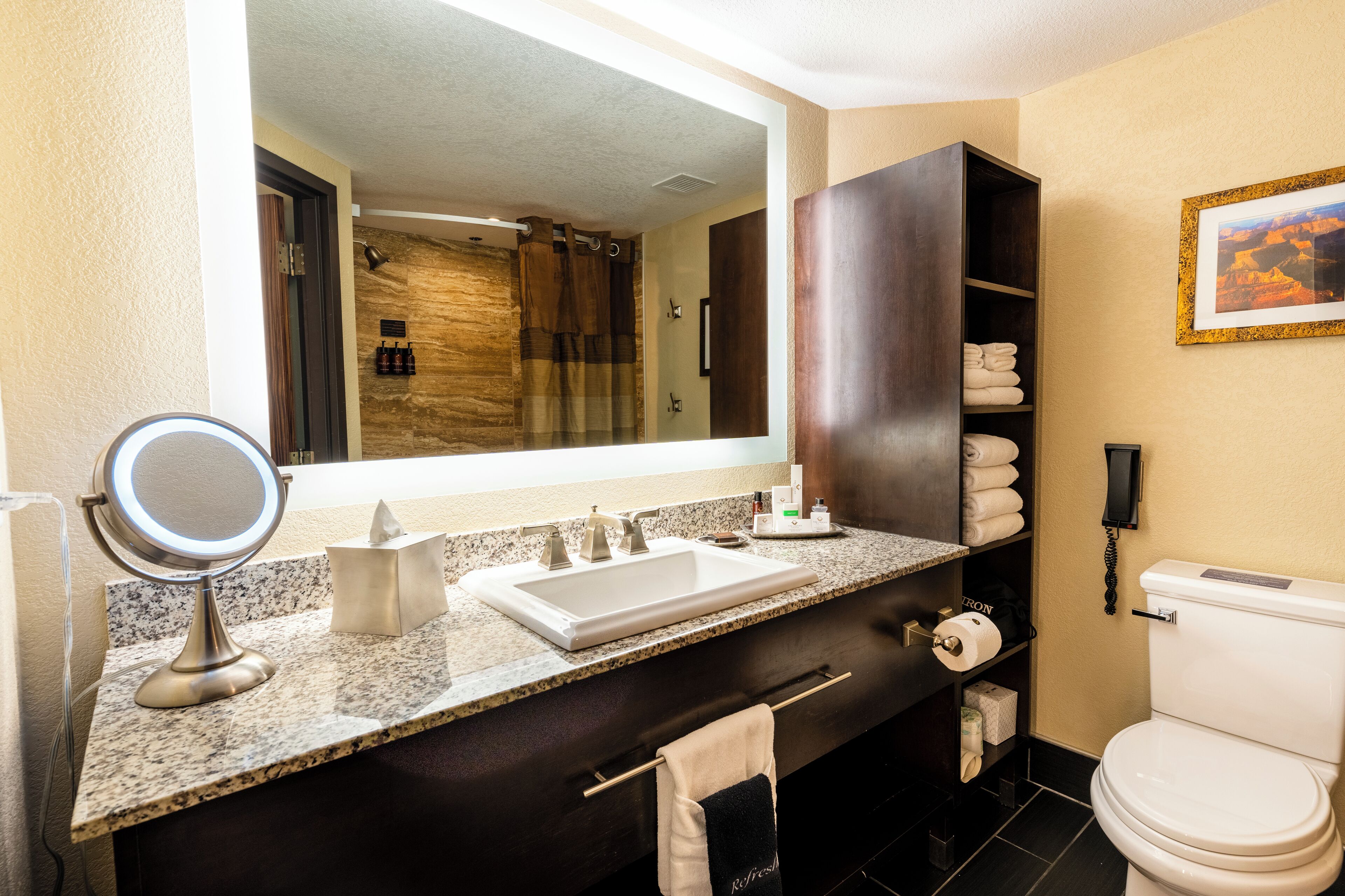 combined shower/bathtub, deep-soaking bathtub, eco-friendly toiletries