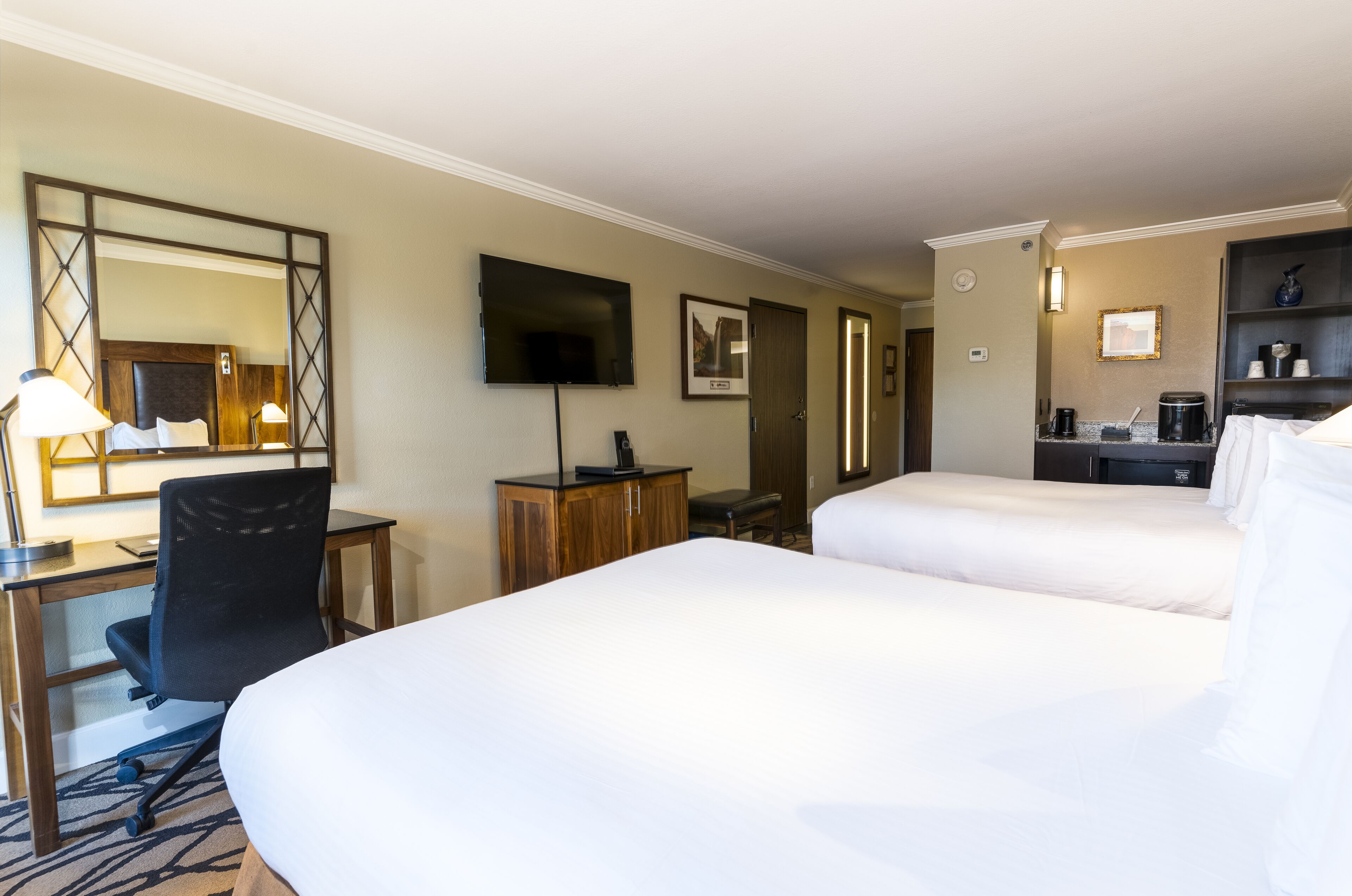 deluxe room, 2 queen beds, balcony | premium bedding, pillow-top beds, in-room safe, desk