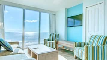 2 Bedroom, Ocean Front | Living area | Flat-screen TV