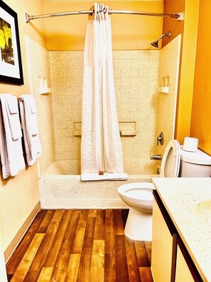 Suite, 1 Queen Bed, Accessible, Non Smoking (Efficiency) | Bathroom | Combined shower/bathtub, free toiletries, hair dryer, towels