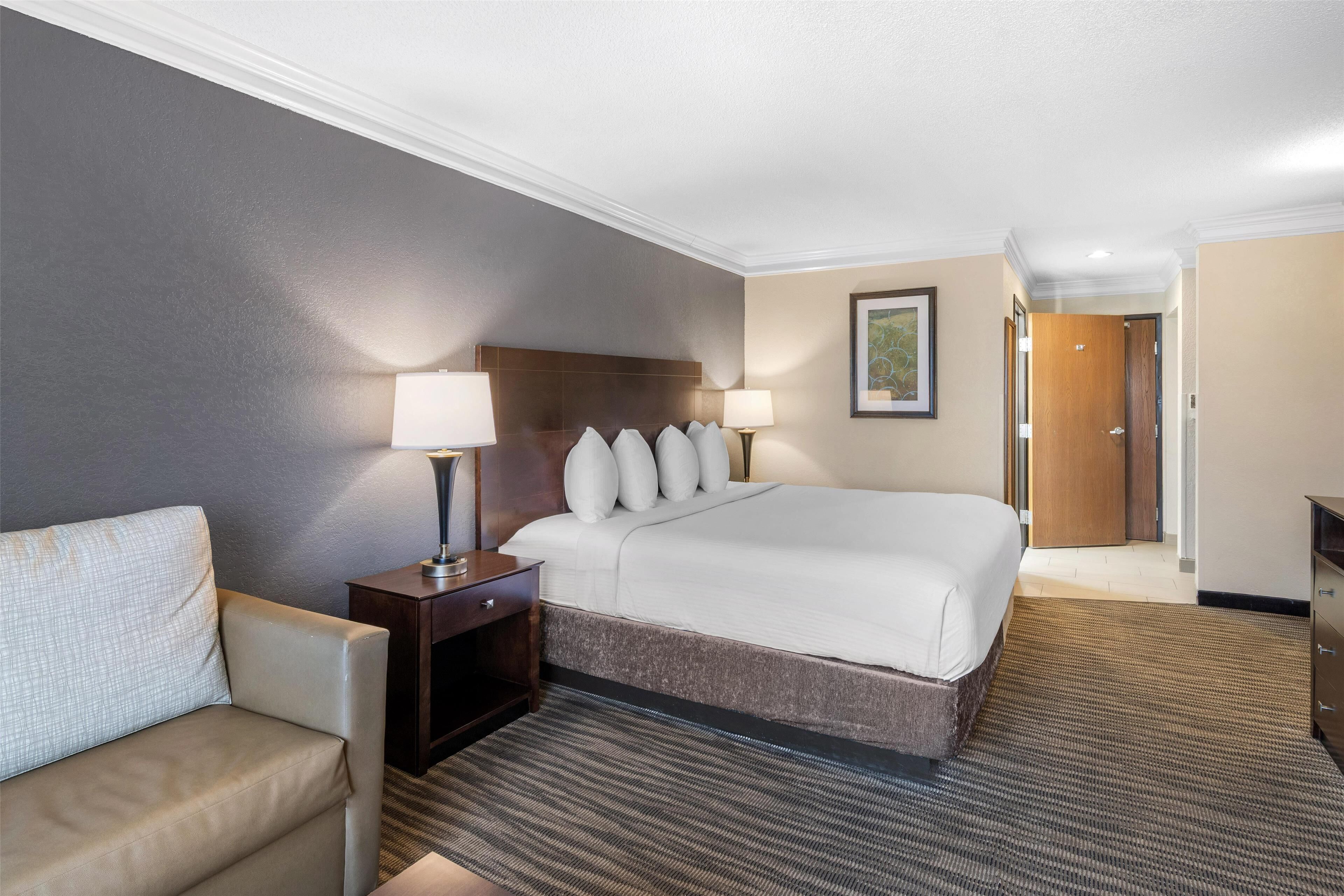 standard room, 1 king bed, non smoking, microwave | premium bedding, in-room safe, blackout curtains, iron/ironing board