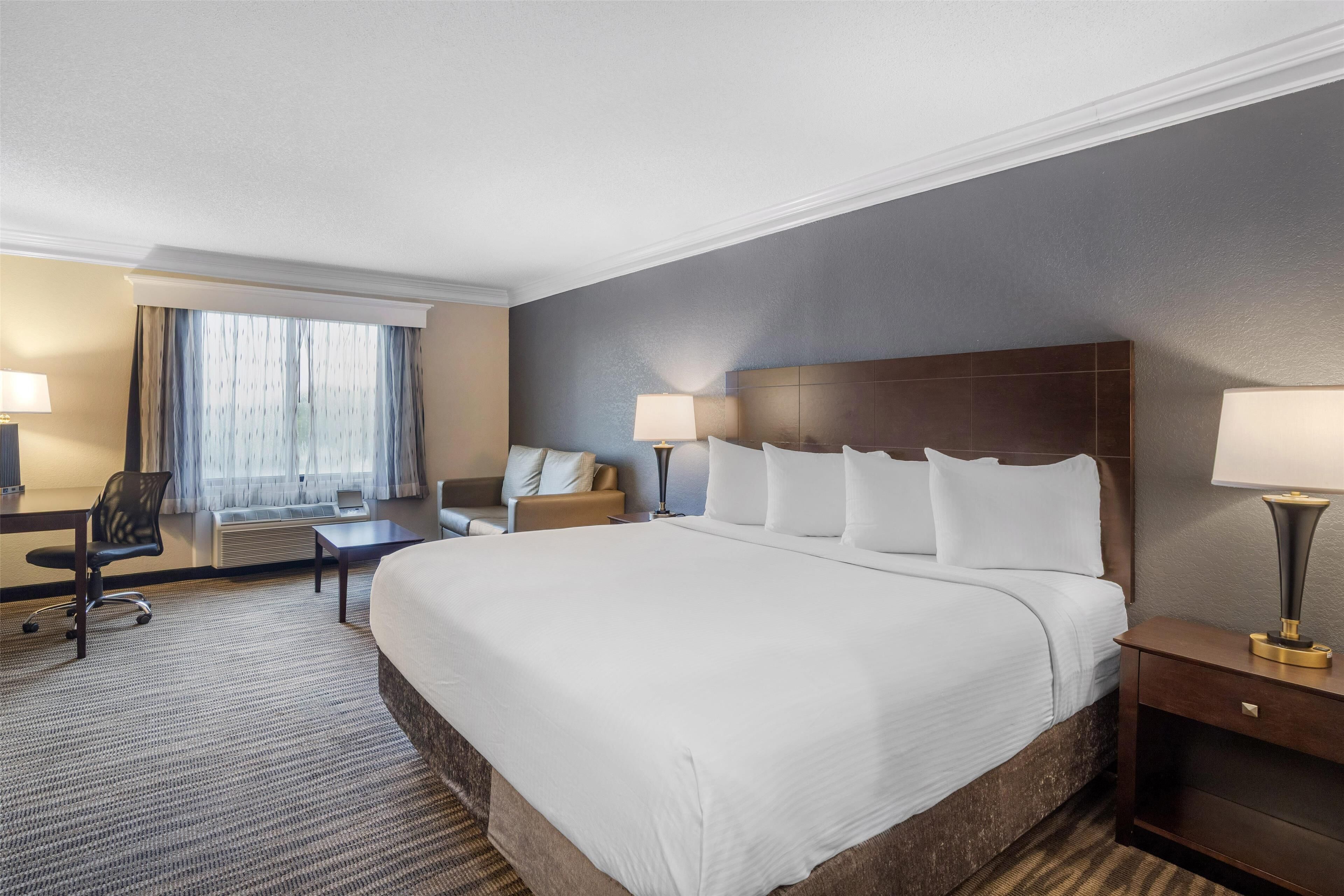 standard room, 1 king bed, non smoking, microwave | premium bedding, in-room safe, blackout curtains, iron/ironing board