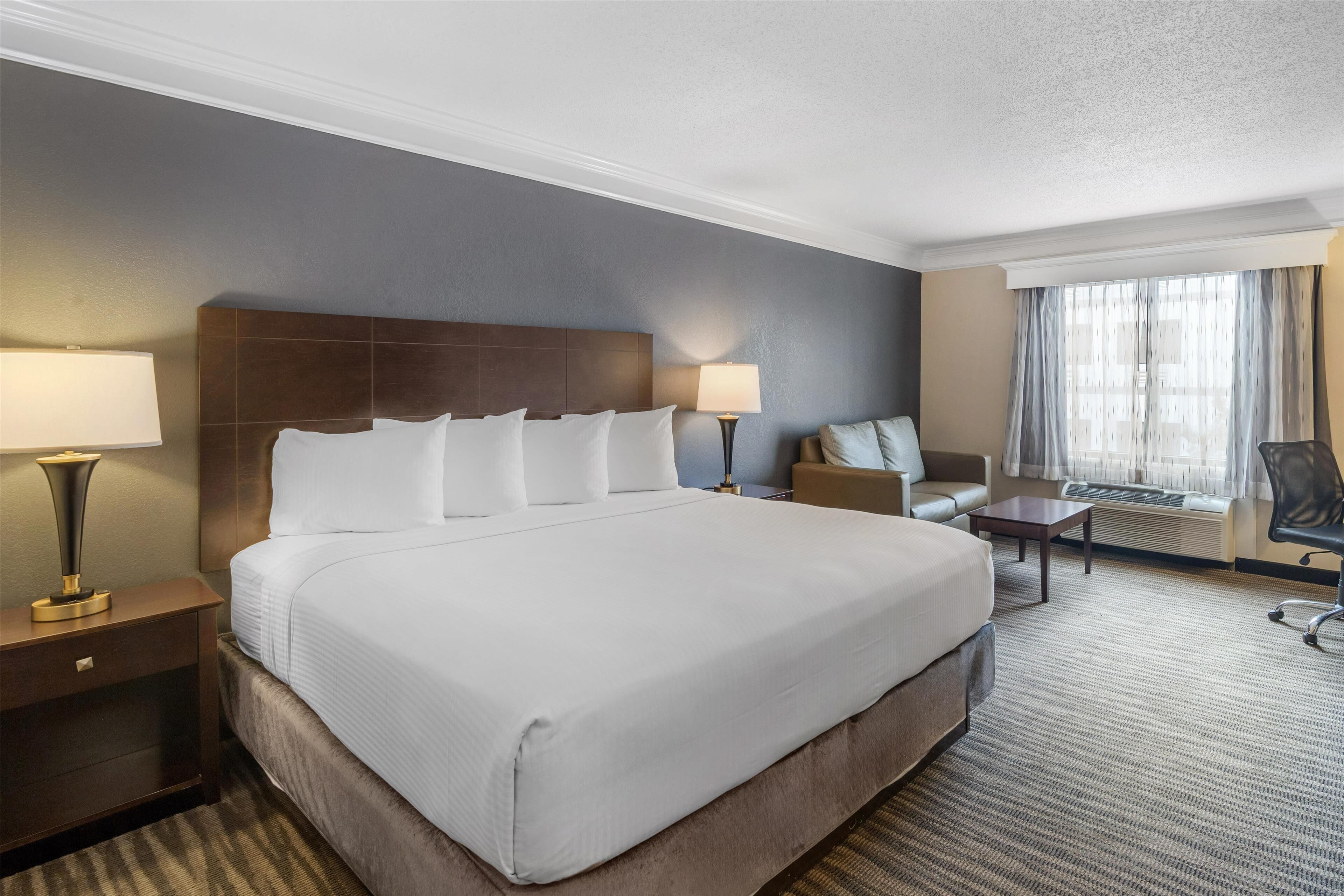 standard room, 1 king bed, non smoking, refrigerator & microwave | premium bedding, in-room safe, blackout curtains, iron/ironing board