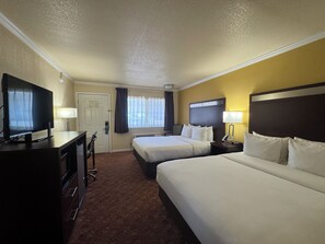 Standard Room, 2 Double Beds, Non Smoking | In-room safe, desk, blackout drapes, iron/ironing board