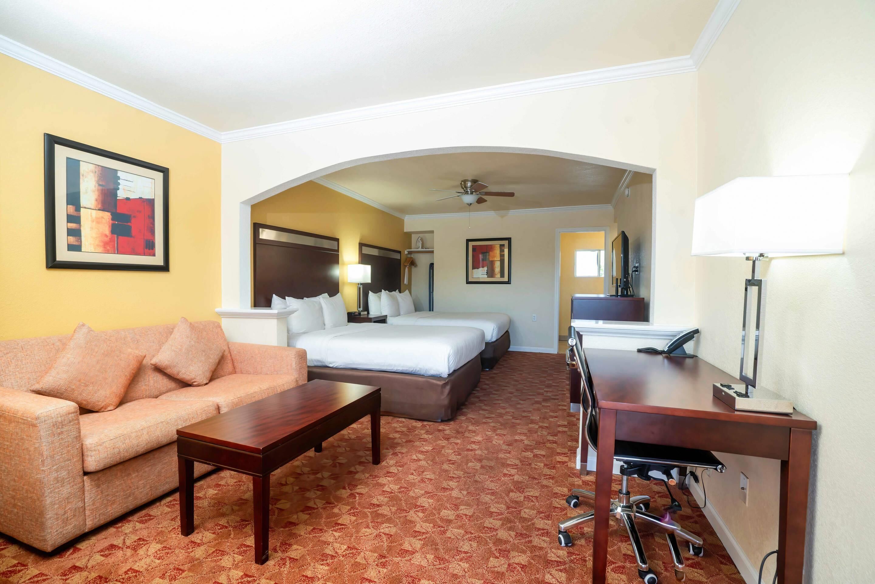 Suite, 2 Queen Beds, Non Smoking | In-room safe, desk, blackout drapes, iron/ironing board