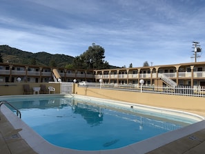 Outdoor pool, pool umbrellas