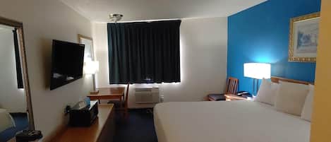 Desk, blackout drapes, iron/ironing board, free WiFi
