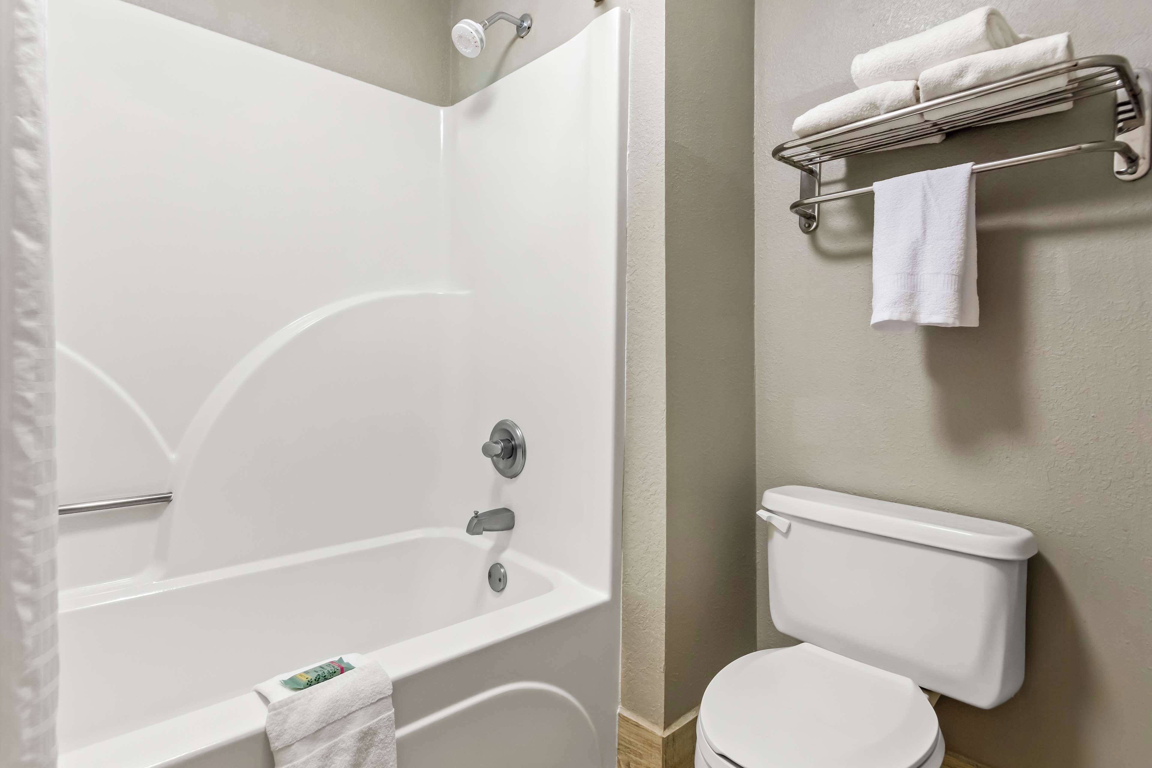 standard room, 1 king bed, non smoking, refrigerator & microwave | bathroom | free toiletries, hair dryer, towels, soap