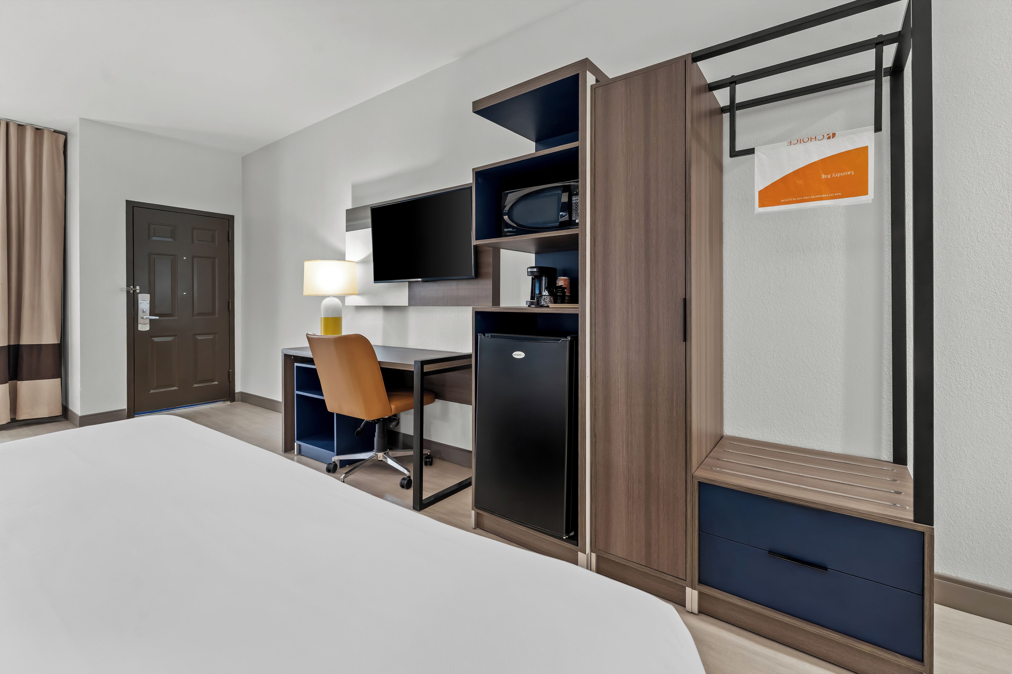 desk, blackout curtains, iron/ironing board, free wifi