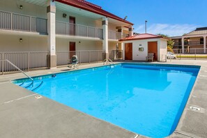 Seasonal outdoor pool, pool umbrellas, sun loungers