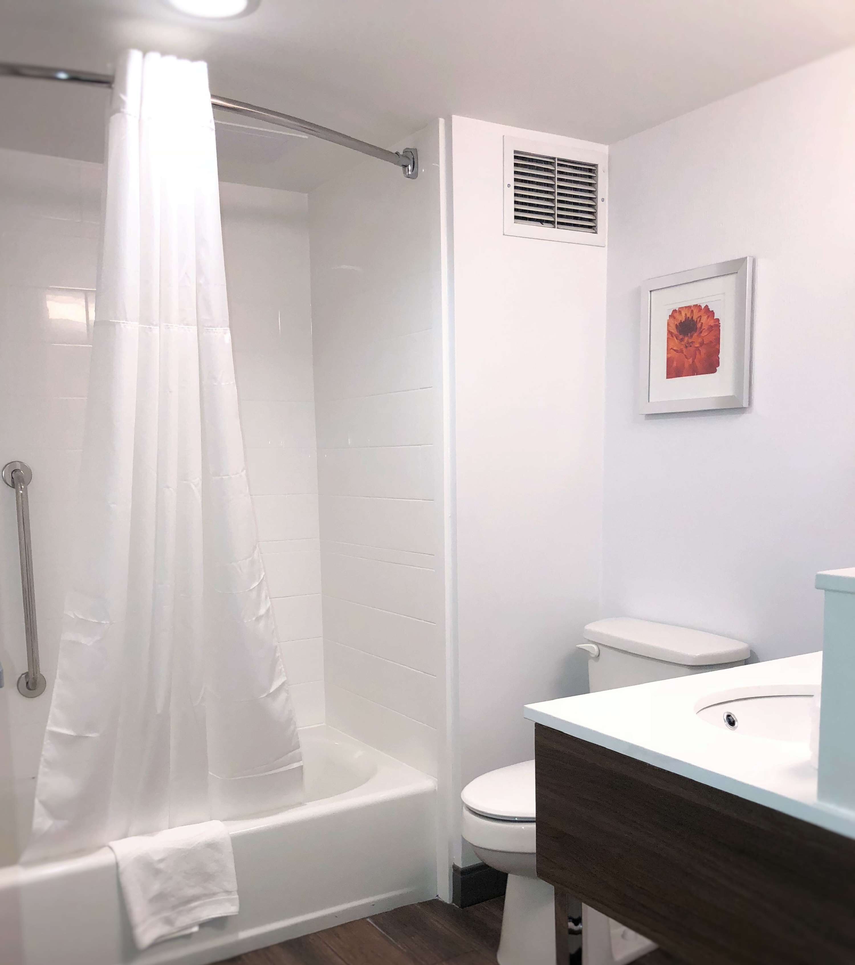 combined shower/bathtub, hydromassage showerhead, hair dryer